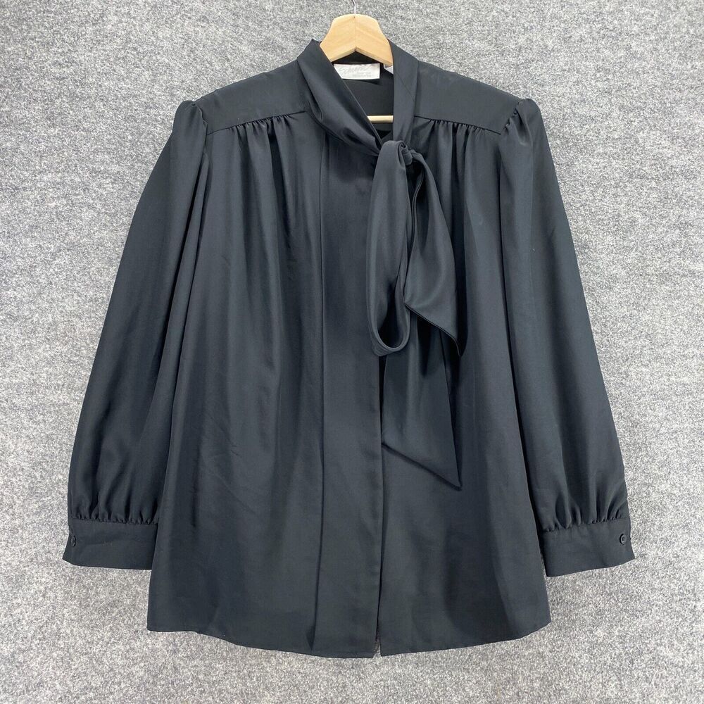 Schvader Blouse Women 38 Plus Black High Neck Long Sleeve Solid